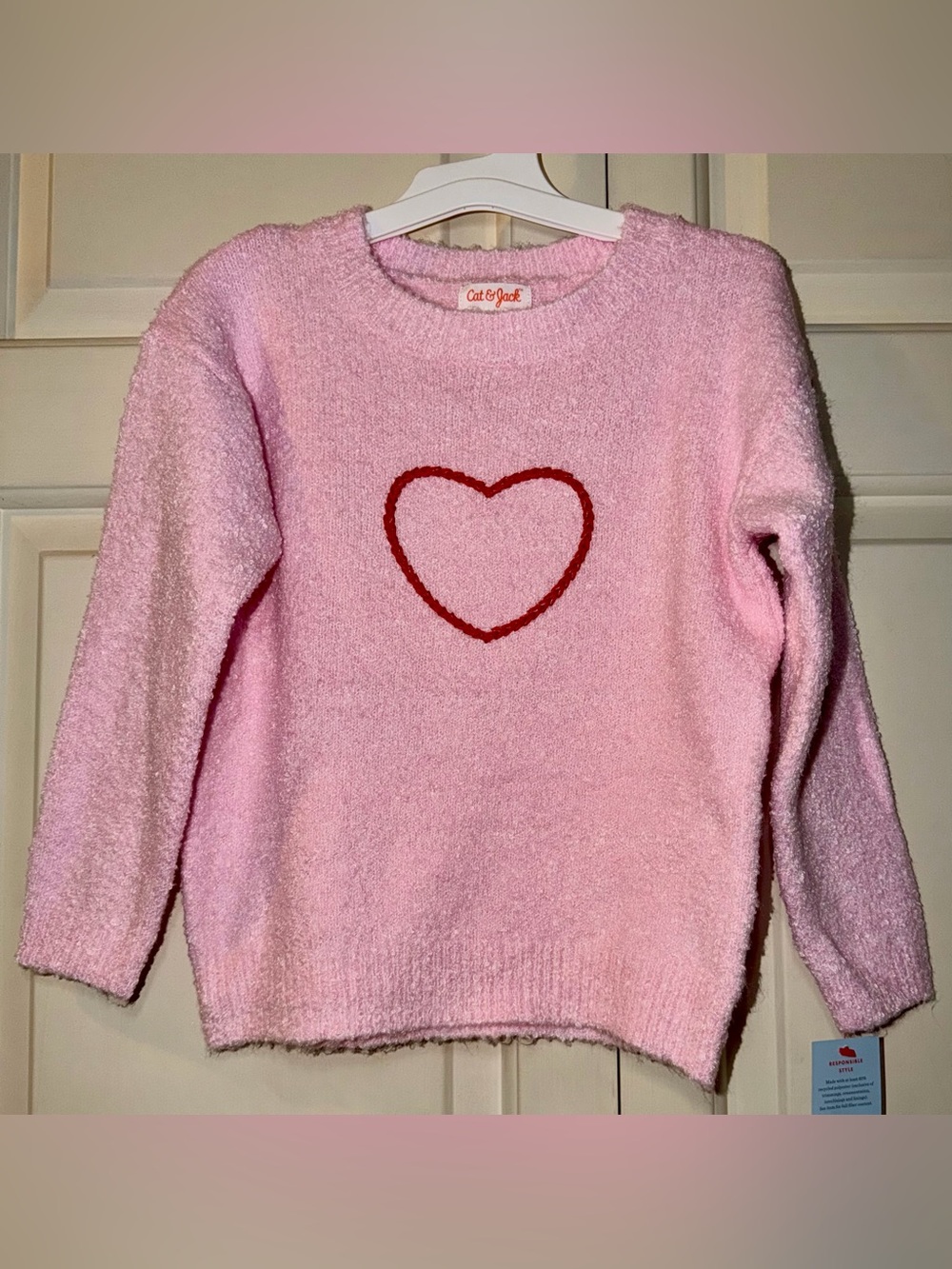 Cat & Jack Pink Plush Sweater with Red Heart
